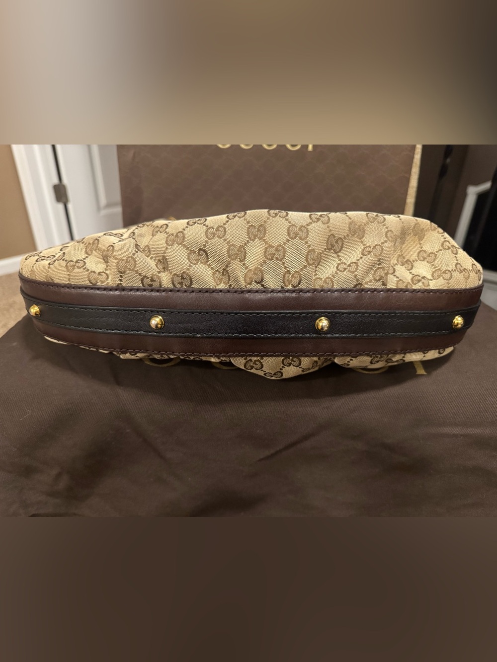 ❤️ Authentic Gucci GG Canvas & Leather Hobo Purse W/ Original Dust Bag & Box ❤️ - Picture 6 of 16